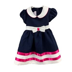 Bonnie Baby Sailor Dress 18M Bow Ribbon Peter Pan Collar Blue Pink Short Sleeve